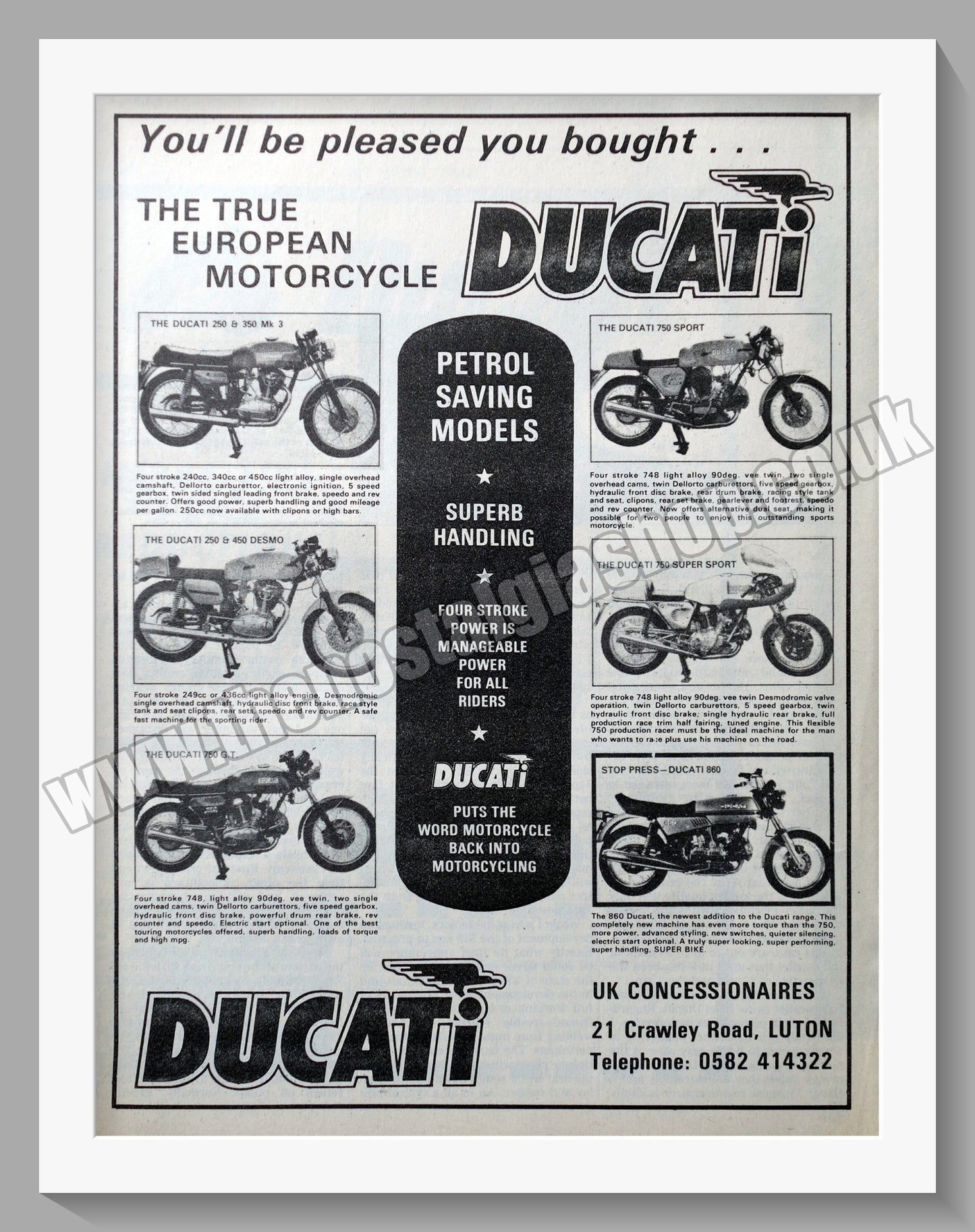 Ducati Motorcycles. Original Advert 1975 (ref AD56794)