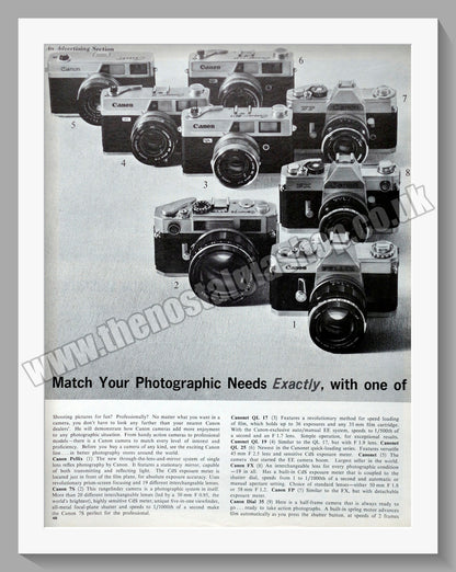Canon Camera Range. Original Double Advert 1965 (ref AD300619)