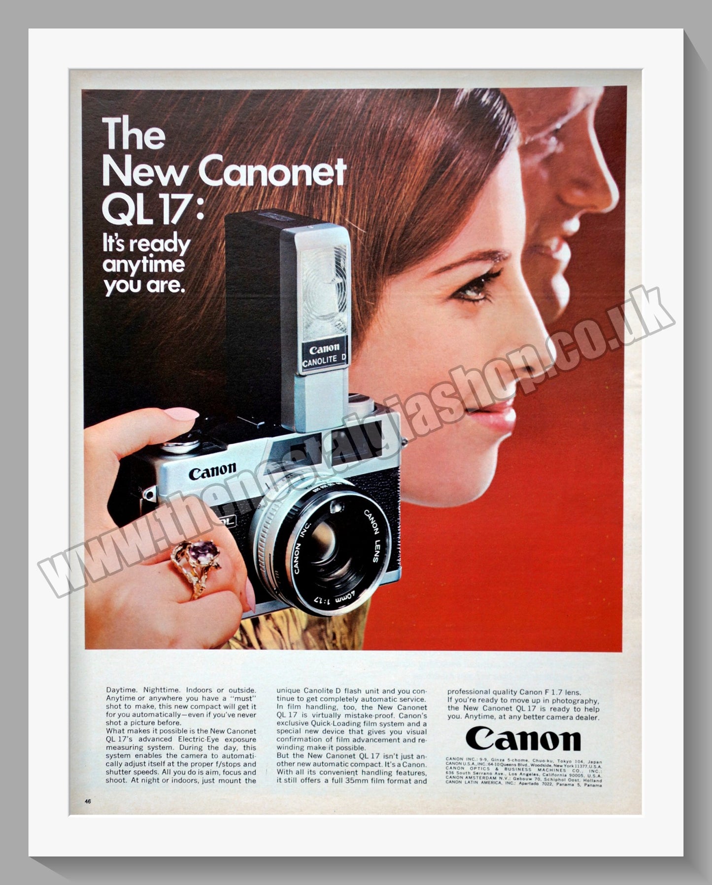 Canon Canonet QL17 Flash Camera. Original Advert 1970 (ref AD300610)