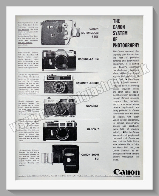 Canon Camera Range. Original Advert 1963 (ref AD300615)
