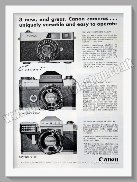 Canon Canonet & Canonflex Camera. Original Advert 1960 (ref AD300617)