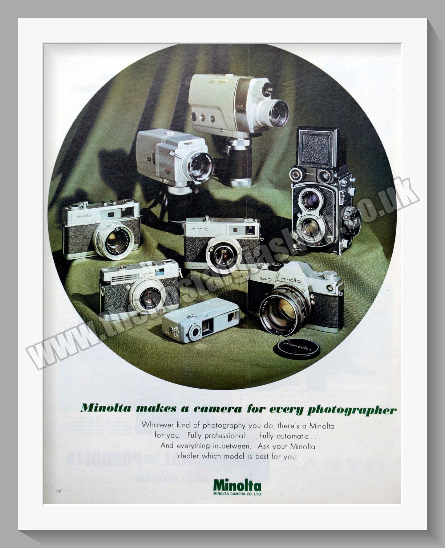 Minolta Camera Range. Double Original Advert 1970 (ref AD300669)