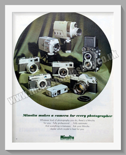 Minolta Camera Range. Double Original Advert 1970 (ref AD300669)