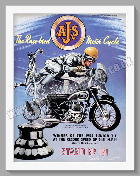 A.J.S Model 20 Motorcycle Wins Junior T.T. Original Advert 1954 (ref AD56802)
