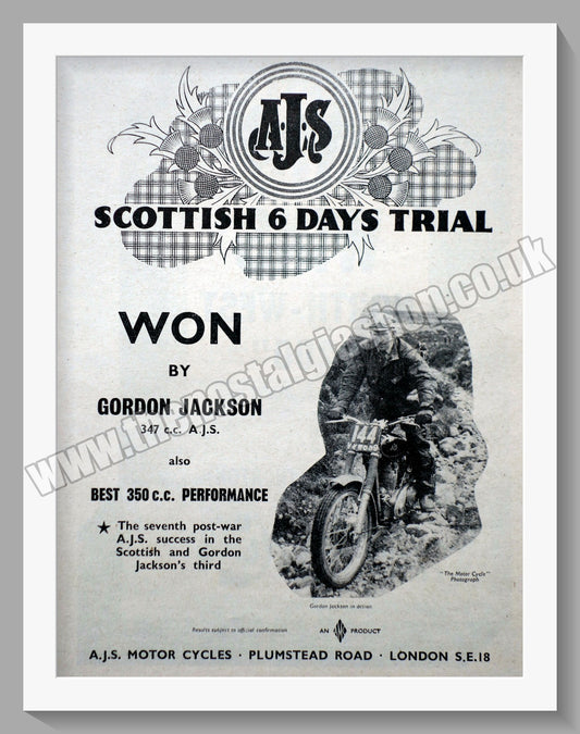 A.J.S 350cc Motorcycle Wins Scottish 6 Days Trial. Original Advert 1960 (ref AD56803)