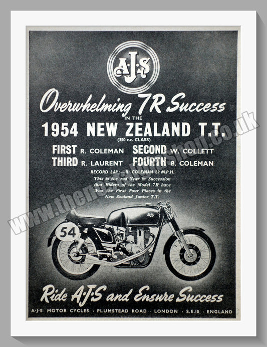 A.J.S 350cc Motorcycle Wins New Zealand T.T. Original Advert 1954 (ref AD56805)