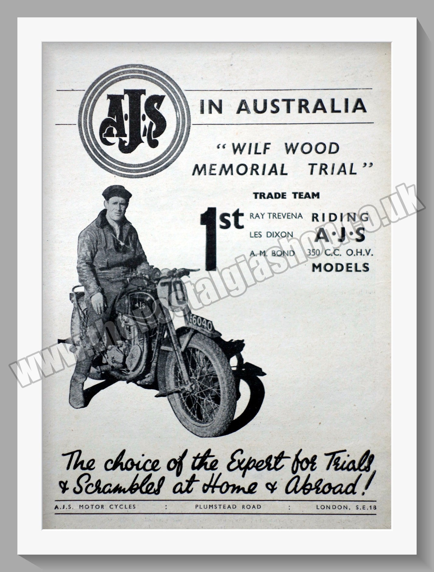 A.J.S 350cc Motorcycle Wins Wilf Wood Memorial Trial. Original Advert 1947 (ref AD56806)