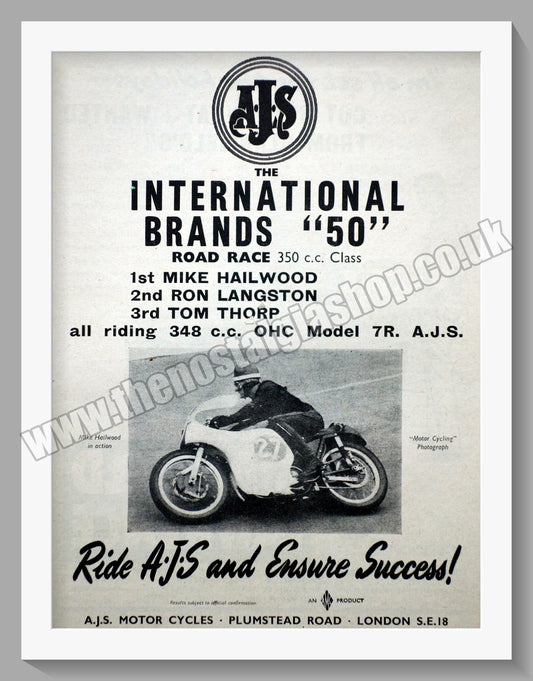 A.J.S 350cc Motorcycle Wins International Brands '50'. Original Advert 1960 (ref AD56807)