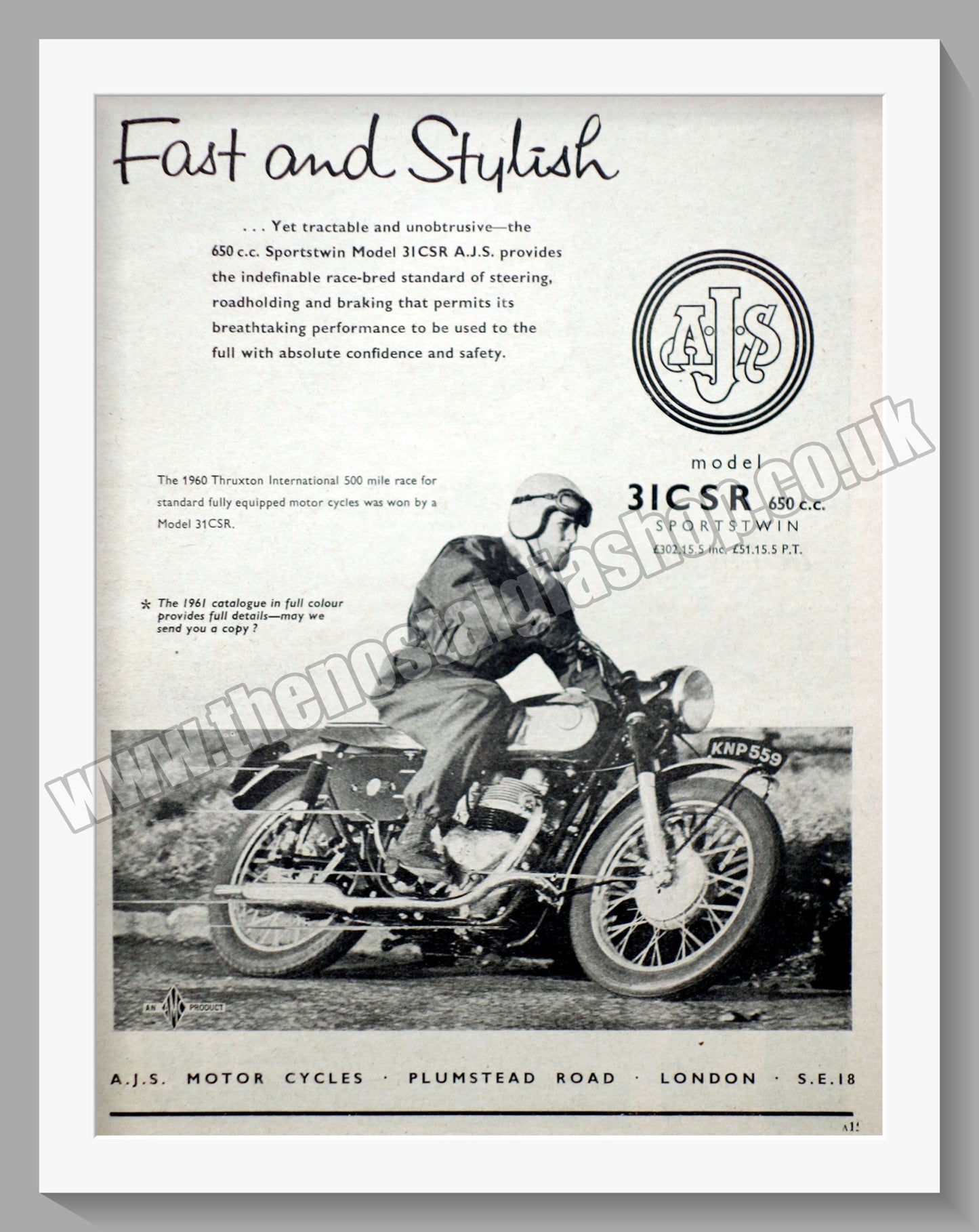 A.J.S 31CSR 650cc Motorcycle. Original Advert 1961 (ref AD56810)
