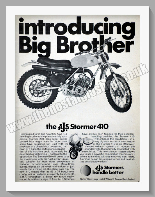 A.J.S Stormer 410 Motorcycle. Original Advert 1971 (ref AD56814)
