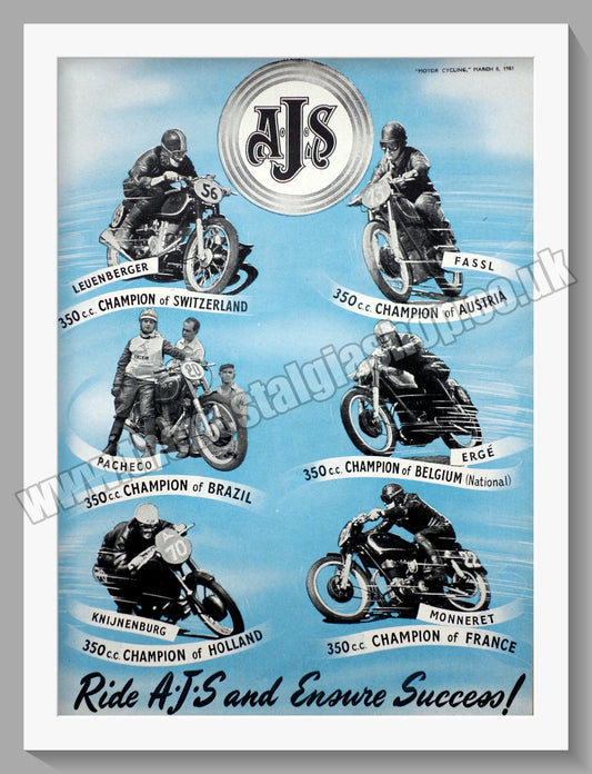 A.J.S Motorcycles Race Wins. Original Advert 1951 (ref AD56815)