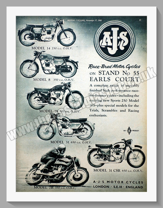 A.J.S Motorcycle Range. Original Advert 1960 (ref AD56816)