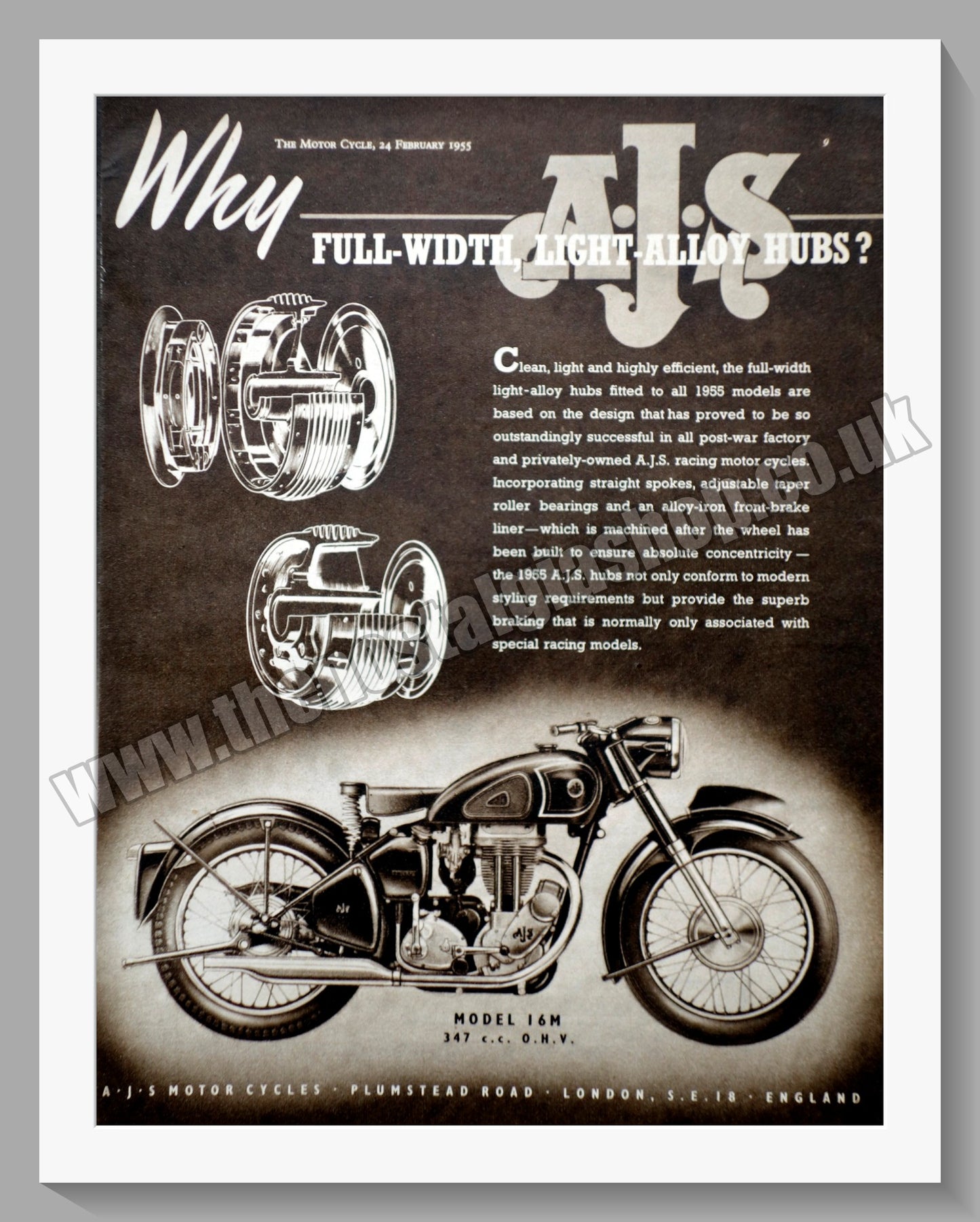 A.J.S Model 16M 347cc Motorcycle. Original Advert 1955 (ref AD56828)
