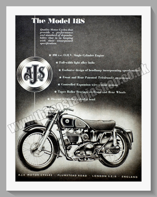 A.J.S Model 18S 500cc Motorcycle. Original Advert 1955 (ref AD56833)