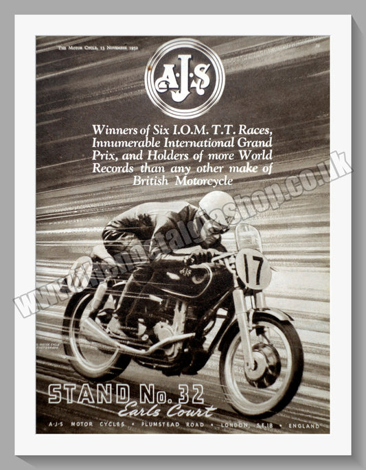 A.J.S Motorcycles, Record Holders at the Earls Court Show. Original Advert 1952 (ref AD56843)