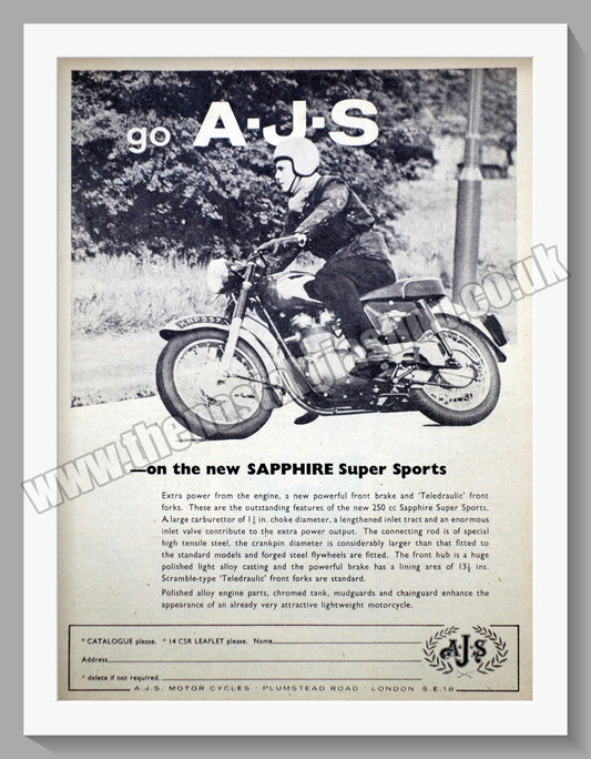 A.J.S Sapphire Super Sports Motorcycle. Original Advert 1962 (ref AD56846)