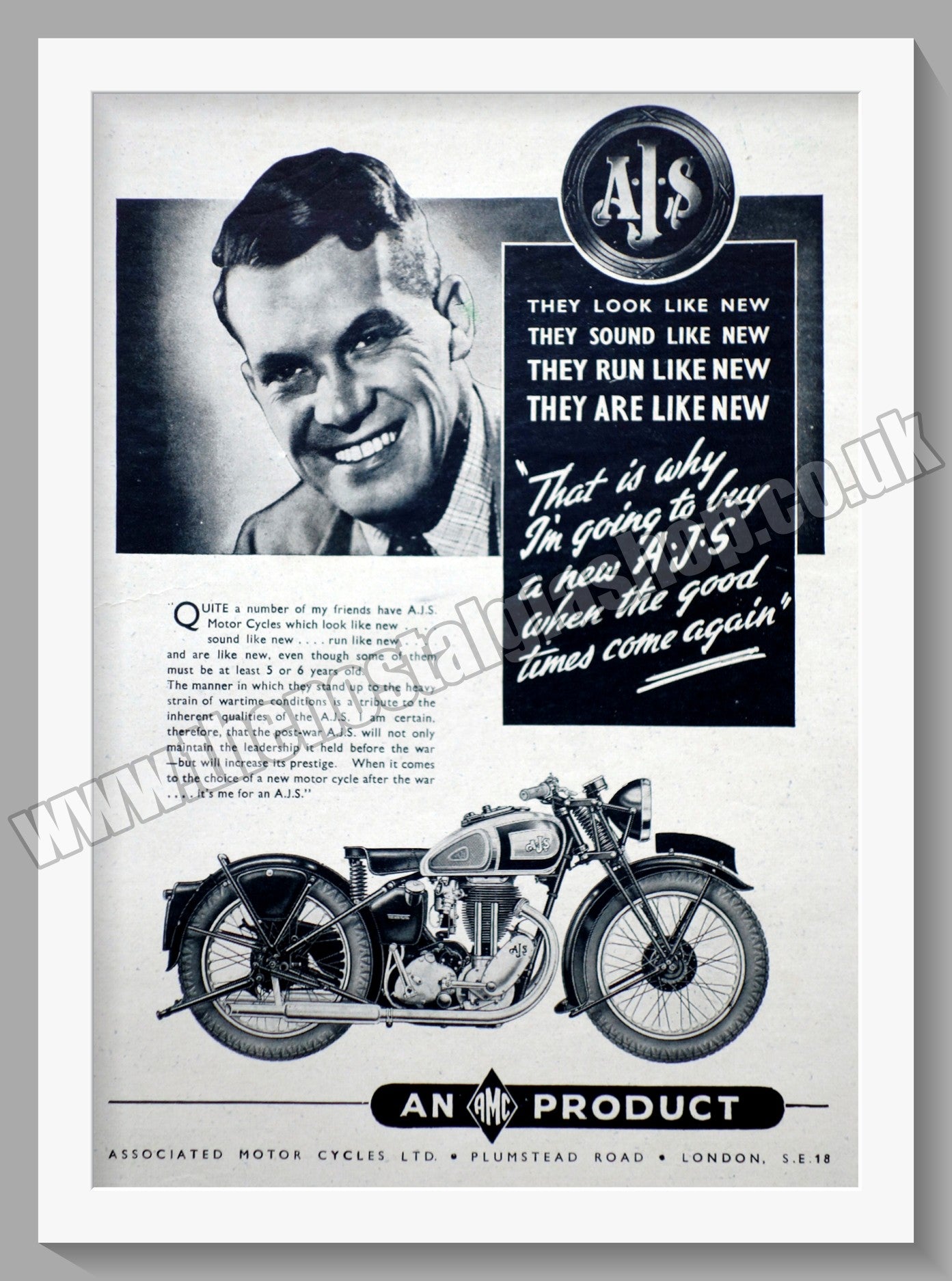 A.J.S Motorcycles. Original Advert 1942 (ref AD56859)