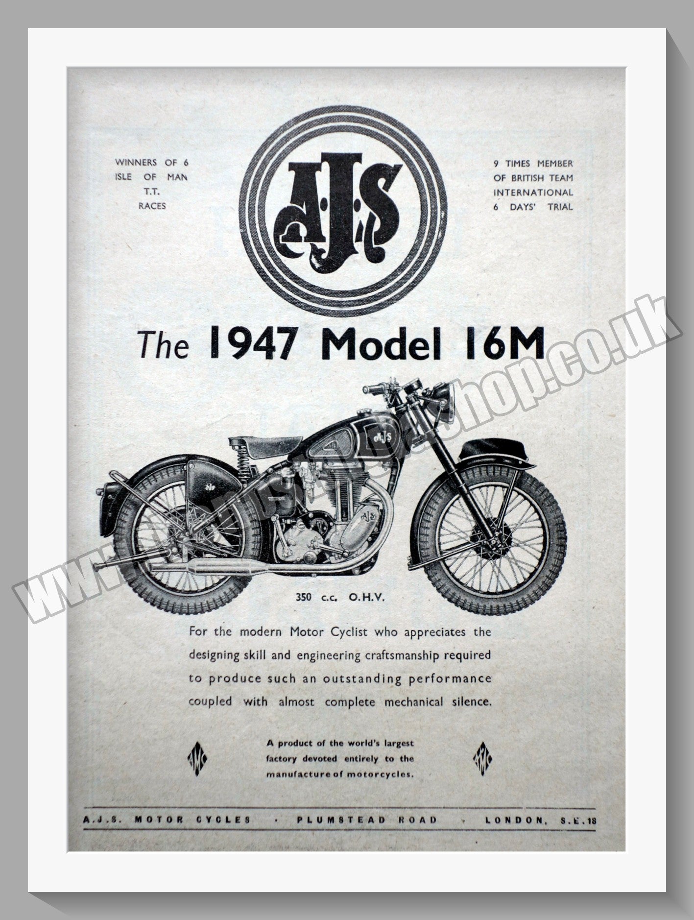 A.J.S Model 16M Motorcycle. Original Advert 1946 (ref AD56860)