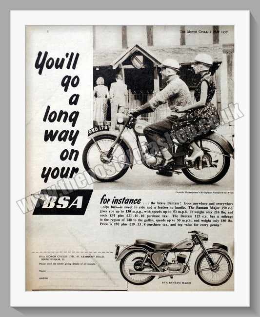 BSA Bantam Major Motorcycle. Original Advert 1957 (ref AD56875)