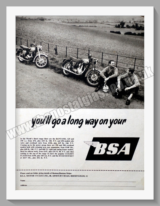 BSA Bantam Motorcycles. Original Advert 1957 (ref AD56876)