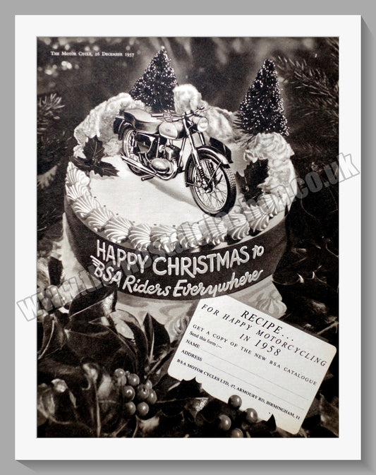 BSA Motorcycle Riders Happy Christmas. Original Advert 1957 (ref AD56877)