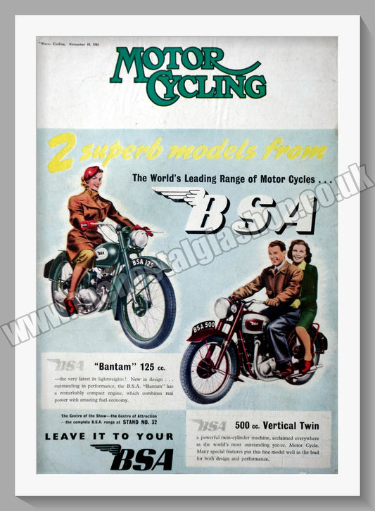 BSA Bantam and Vertical Twin Motorcycle. Original Advert 1948 (ref AD56882)
