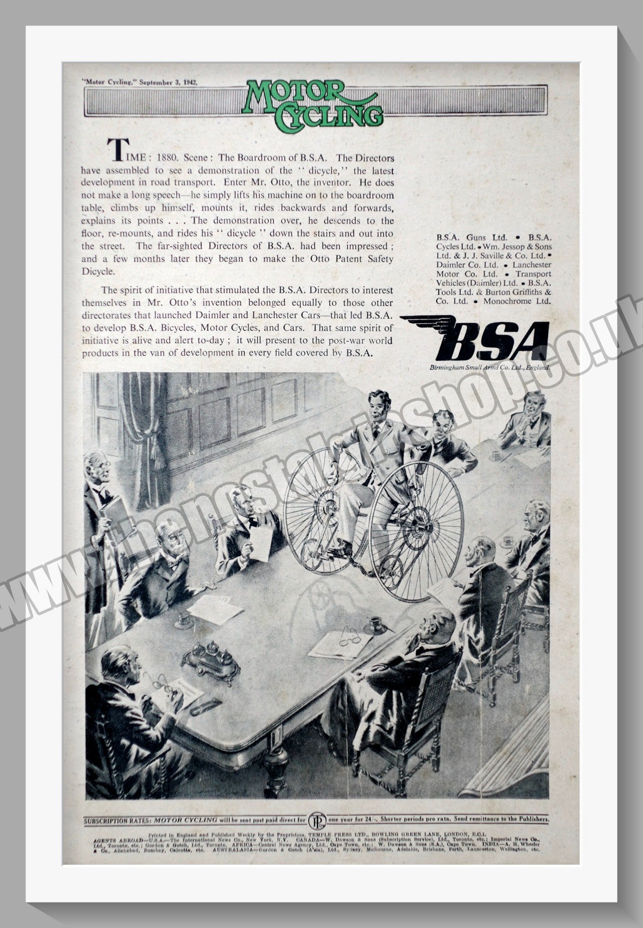 BSA Dicycle in the Boardroom. Original Advert 1942 (ref AD56885)