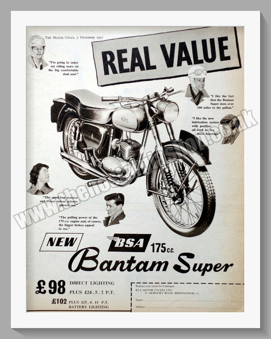 BSA Bantam Star Motorcycle. Original Advert 1957 (ref AD56886)