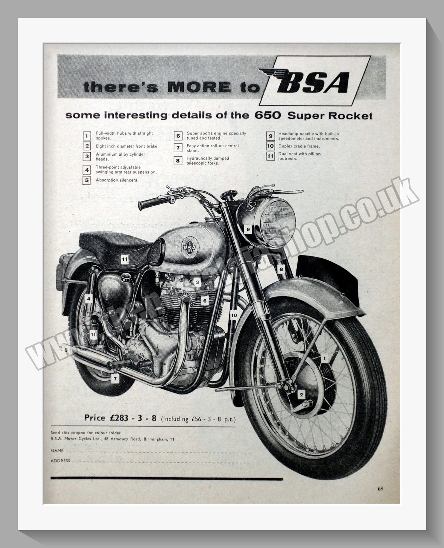 BSA 650 Super Rocket Motorcycle. Original Advert 1959 (ref AD56888)