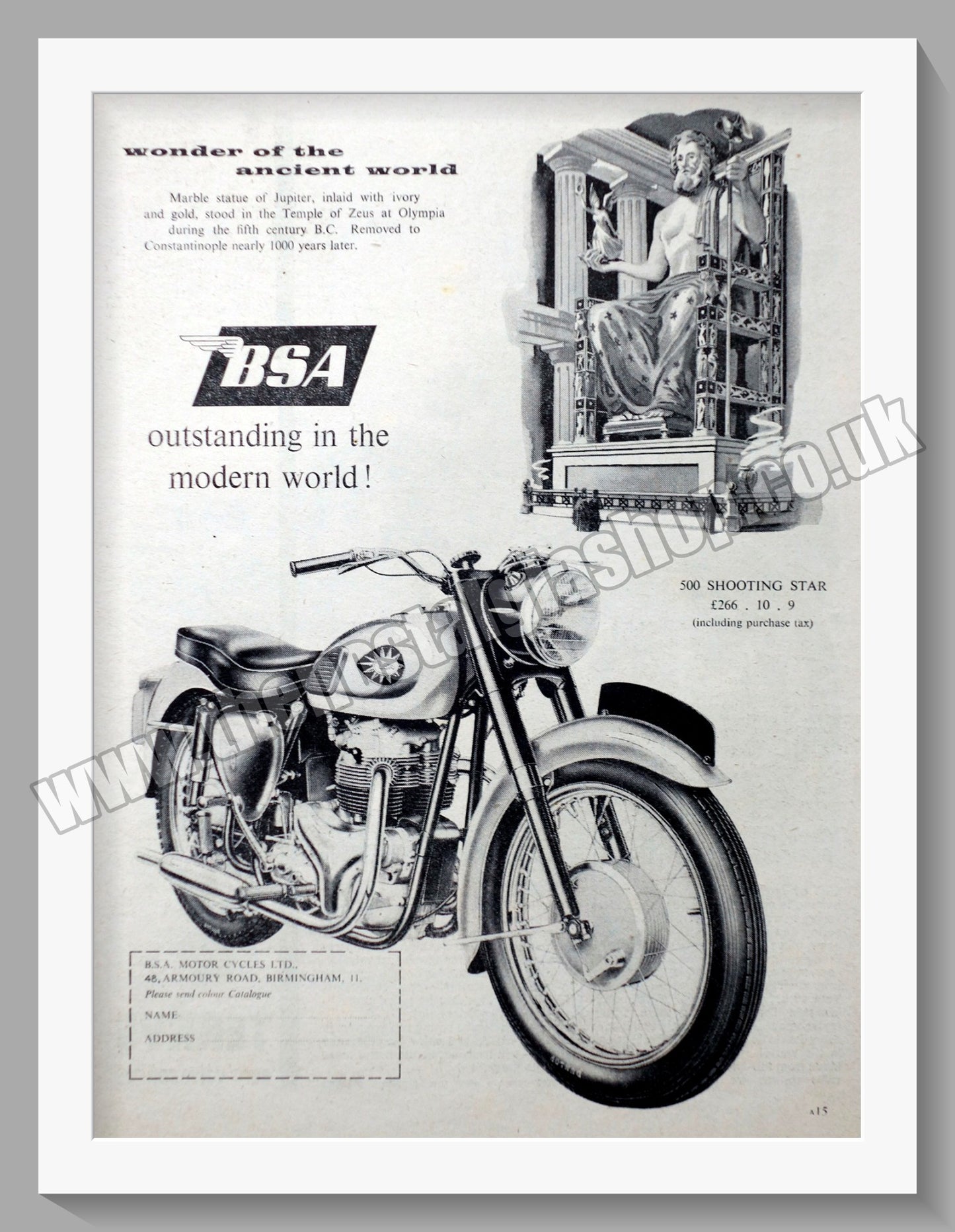 BSA 500 Shooting Star Motorcycle. Original Advert 1961 (ref AD56892)