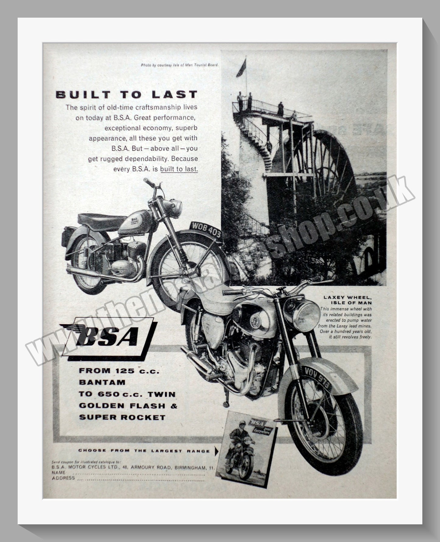 BSA Motorcycles. Built To Last. Original Advert 1958 (ref AD56893)