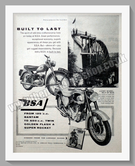 BSA Motorcycles. Built To Last. Original Advert 1958 (ref AD56893)