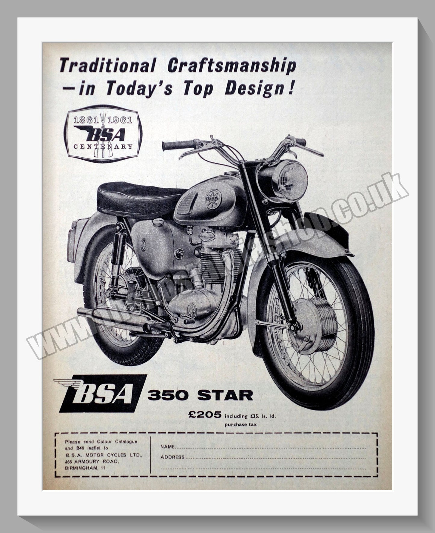 BSA 350 Star Motorcycle. Original Advert 1961 (ref AD56898)