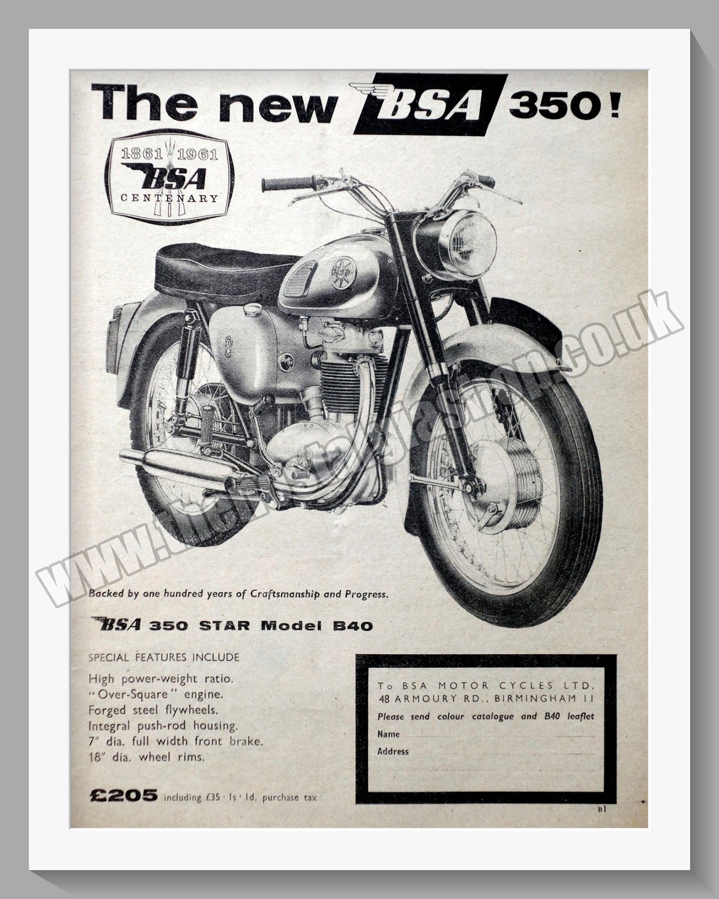 BSA 350 Star Motorcycle. Original Advert 1961 (ref AD56899)