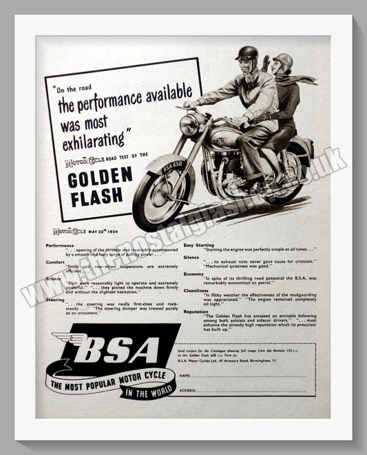 BSA 650 Golden Flash Motorcycle. Original Advert 1954 (ref AD56907)