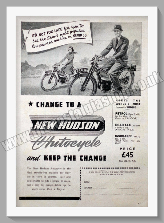 Hudson Autocycle Original Advert 1949 (ref AD57600)