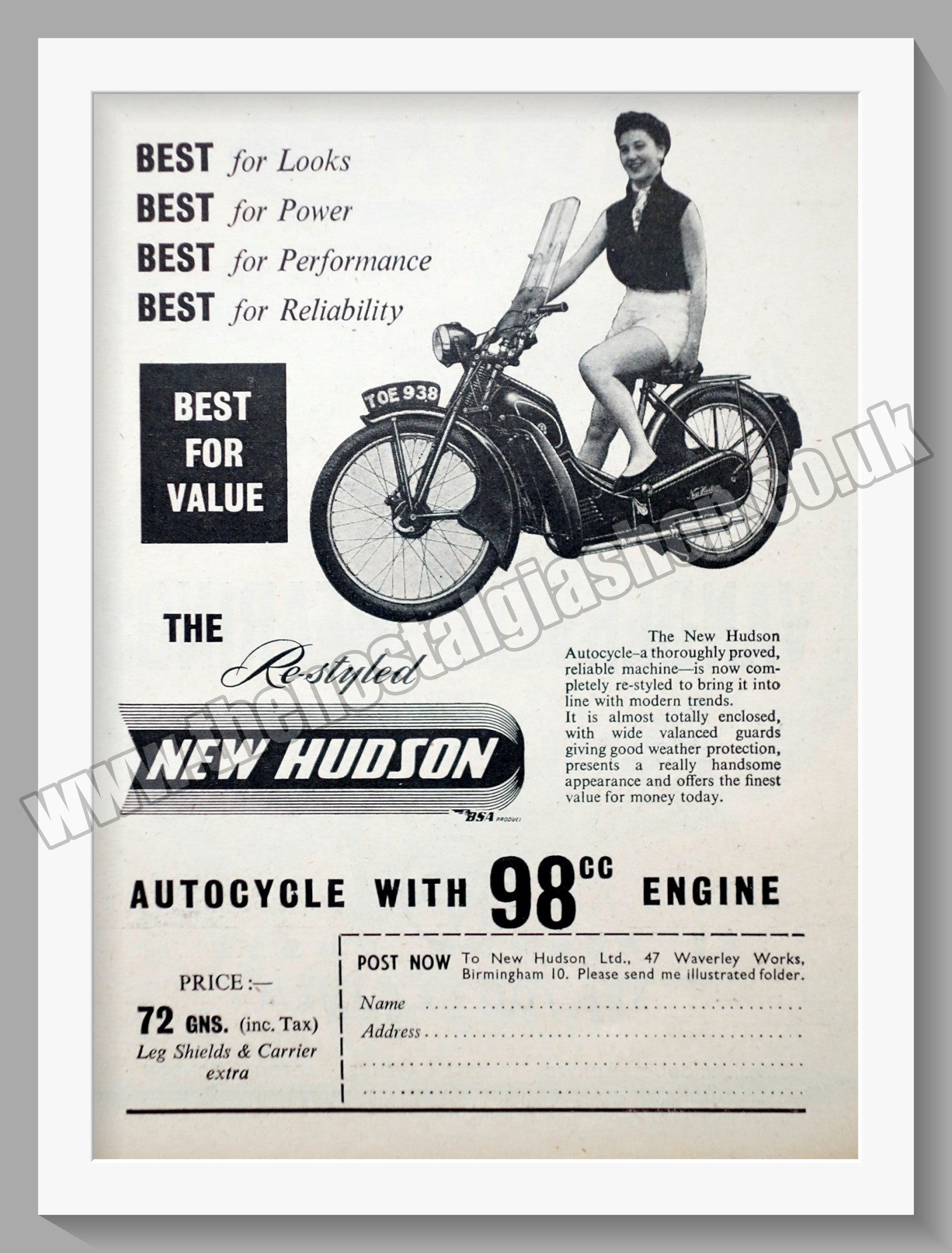 Hudson Autocycle Original Advert 1956 (ref AD57602)