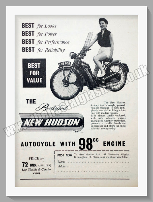 Hudson Autocycle Original Advert 1956 (ref AD57602)