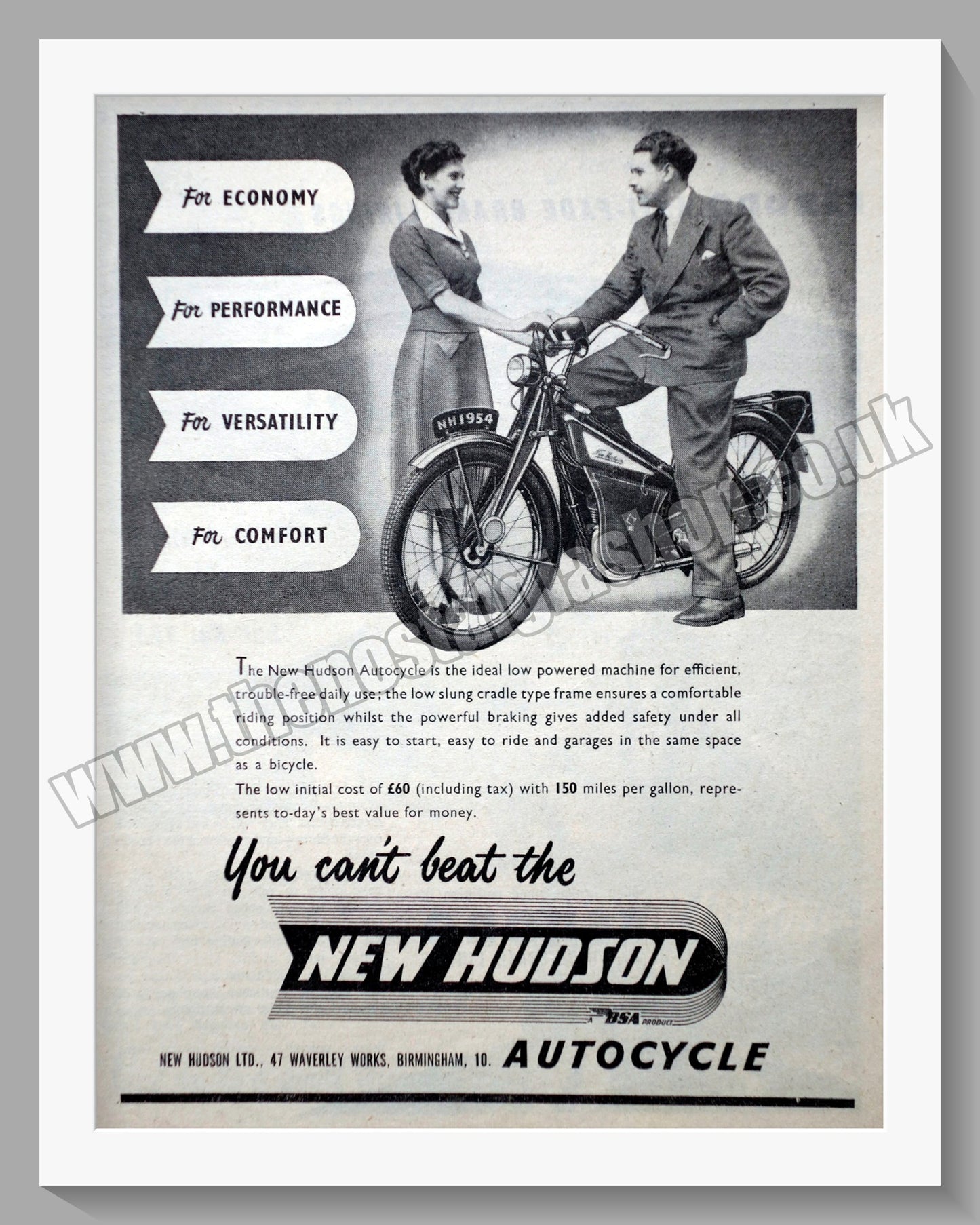 Hudson Autocycle Original Advert 1954 (ref AD57603)