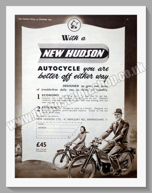 Hudson Autocycle Original Advert 1950 (ref AD57606)