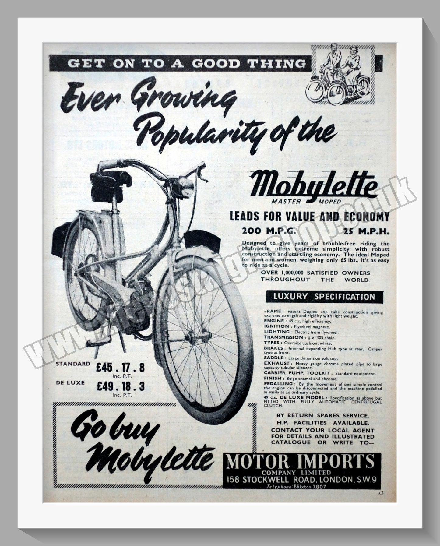 Mobylette Autocycle, Moped. 1956 Original Advert (ref AD57615)