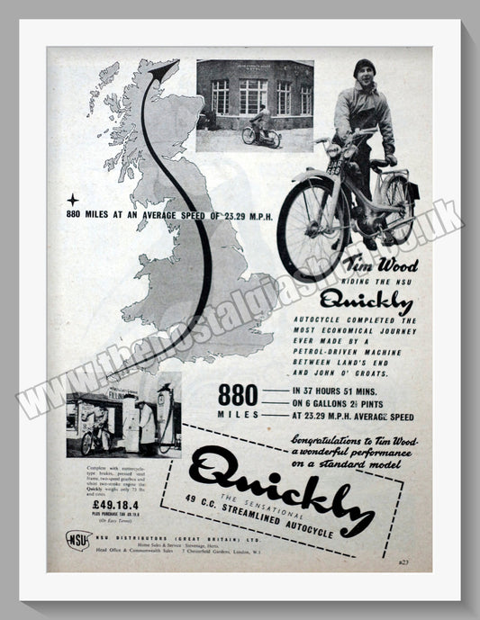 NSU Quickly Autocycle. Original Advert 1955 (ref AD57614)