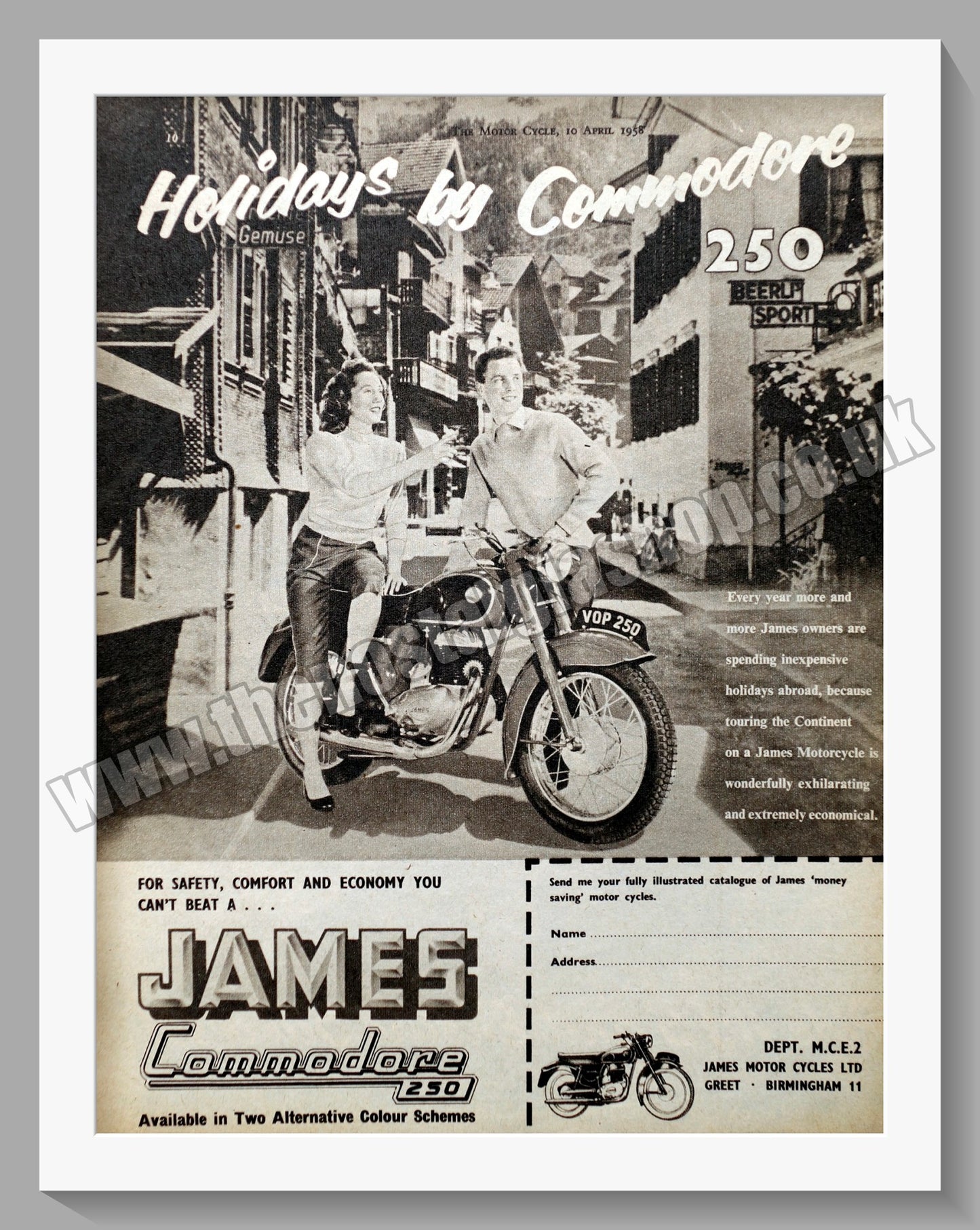 James Commodore 250 Motorcycle. Original Advert 1958 (ref AD56925)