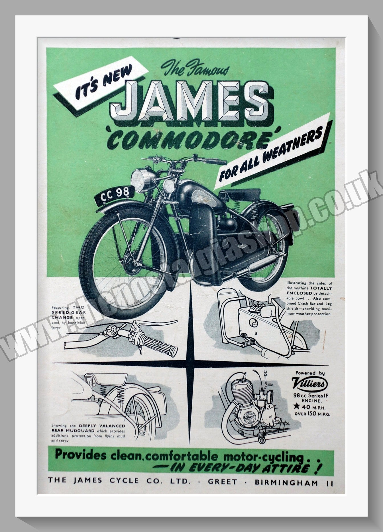 James Commodore 250 Motorcycle. Original Advert 1951 (ref AD56928)
