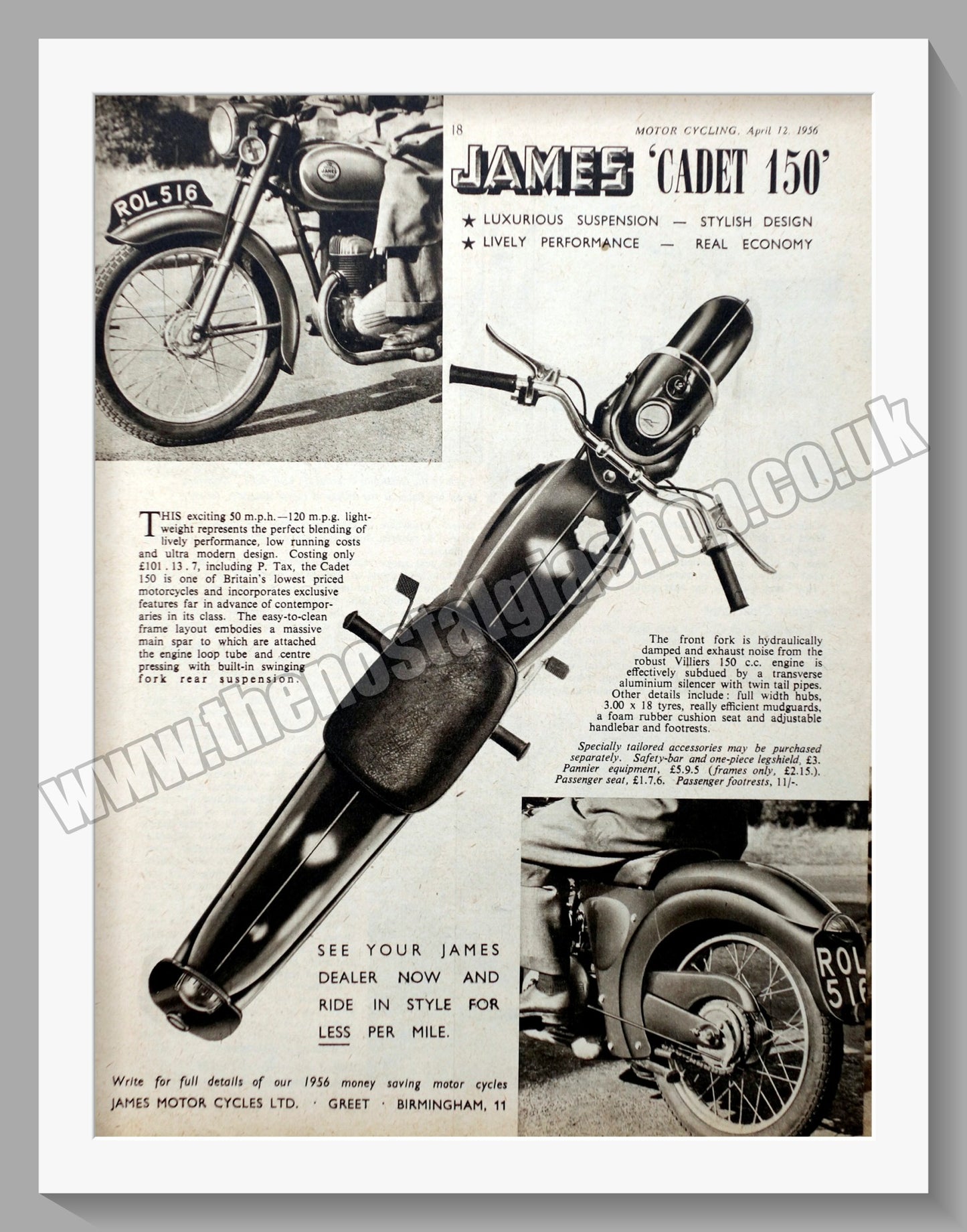 James Cadet 150 Motorcycle. Original Advert 1956 (ref AD56933)