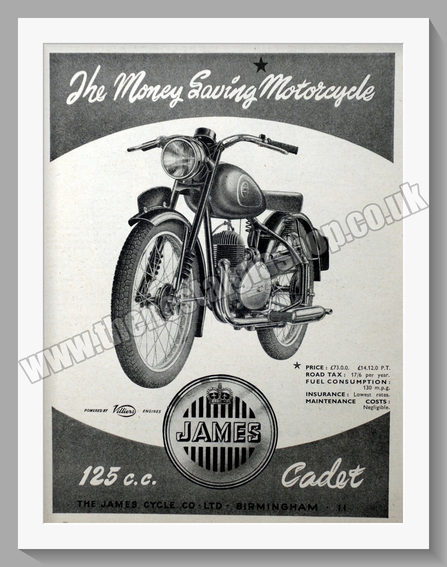 James Flying Cadet 125 Motorcycle. Original Advert 1954 (ref AD56937)
