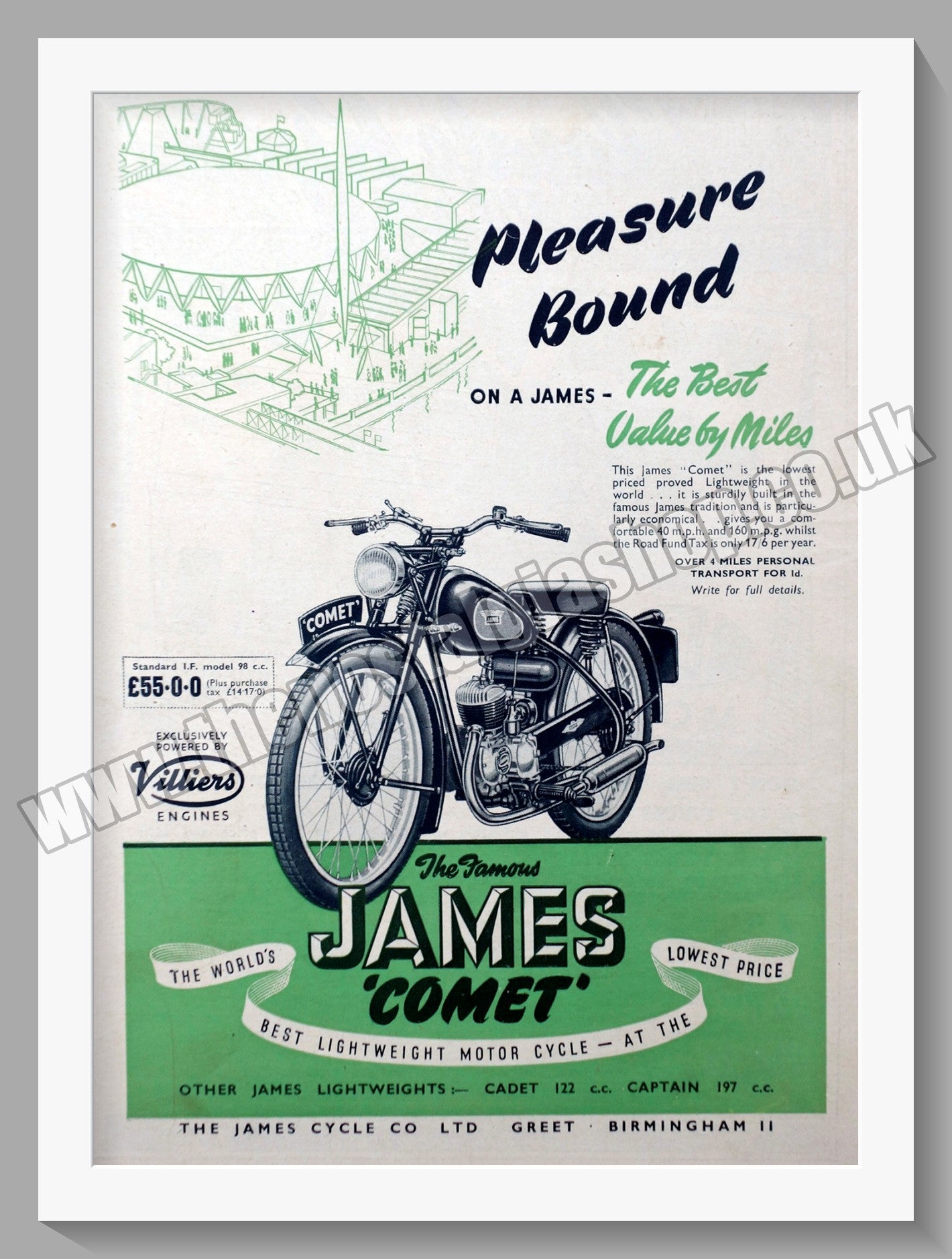James Comet 98cc Motorcycle. Original Advert 1951 (ref AD56957)