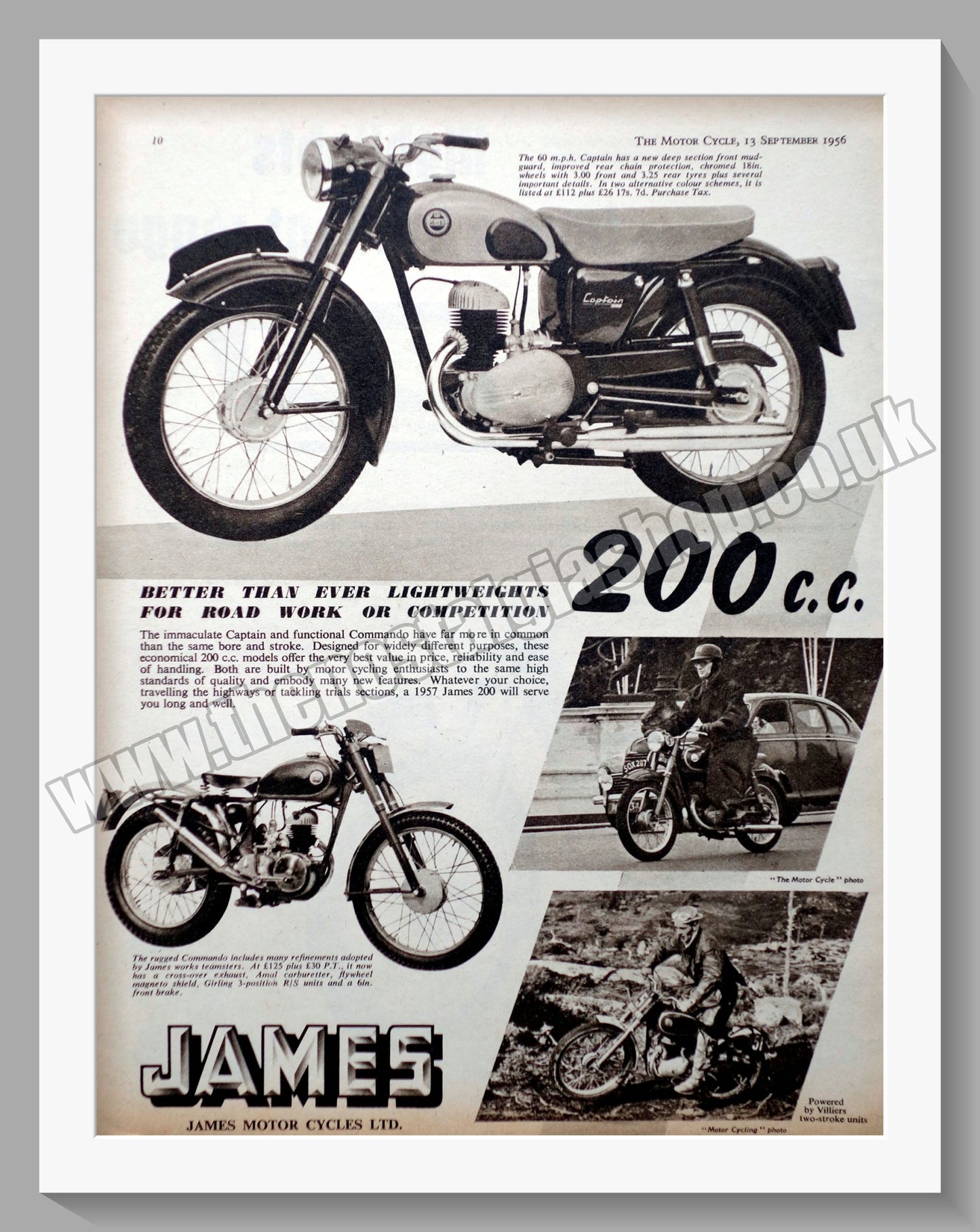 James 200cc Motorcycles. Original Advert 1956 (ref AD56966)