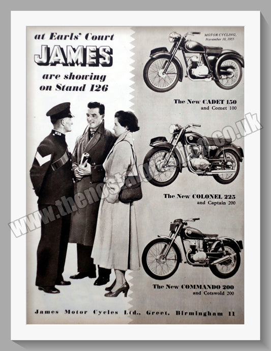 James Motorcycle Range. Earls Court. Original Advert 1955 (ref AD56973)