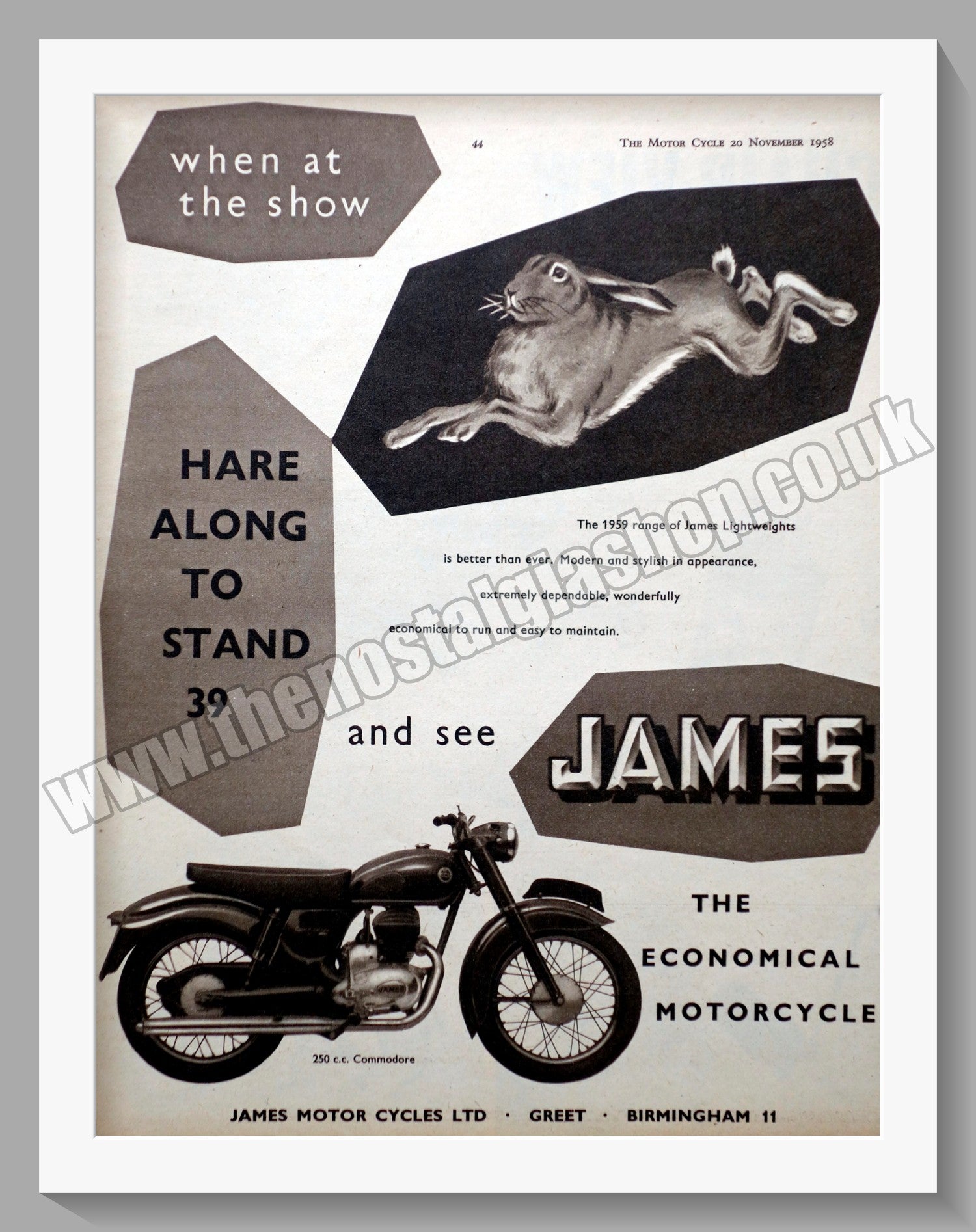 James Commodore Motorcycle. Earls Court. Original Advert 1958 (ref AD5 ...